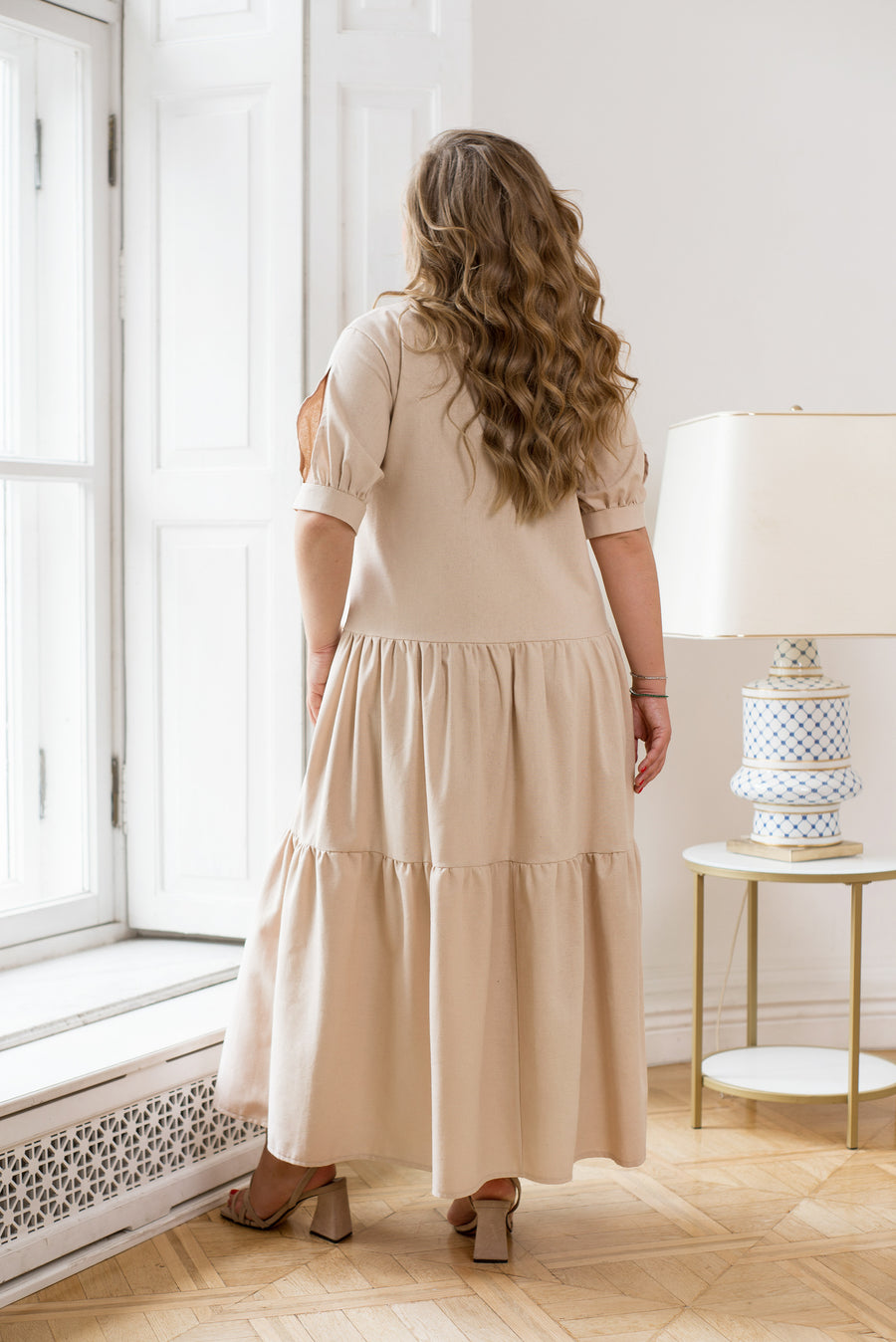 Дълга ленена рокля с копчета - Twiggy Shop