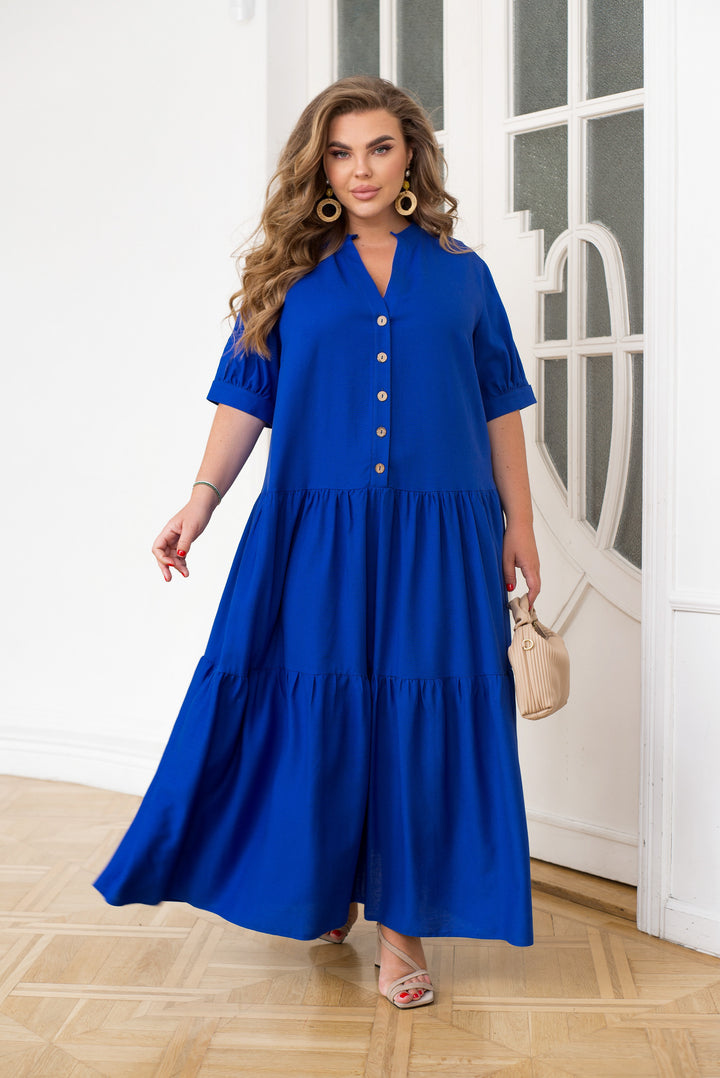 Дълга ленена рокля с копчета - Twiggy Shop