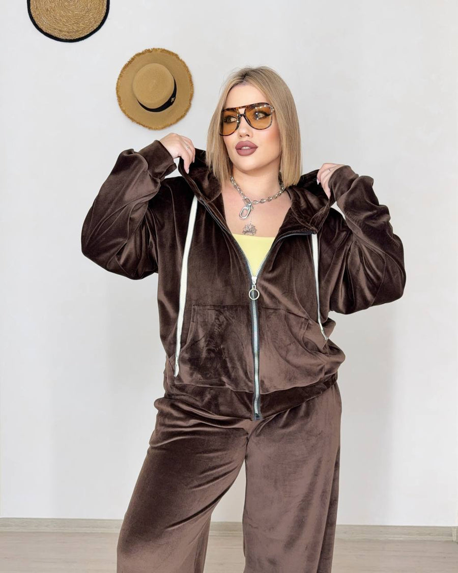 Кадифен комплект с качулка - Twiggy Shop