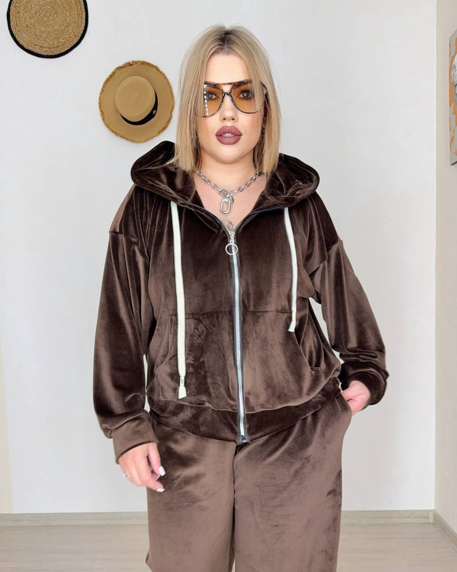 Кадифен комплект с качулка - Twiggy Shop