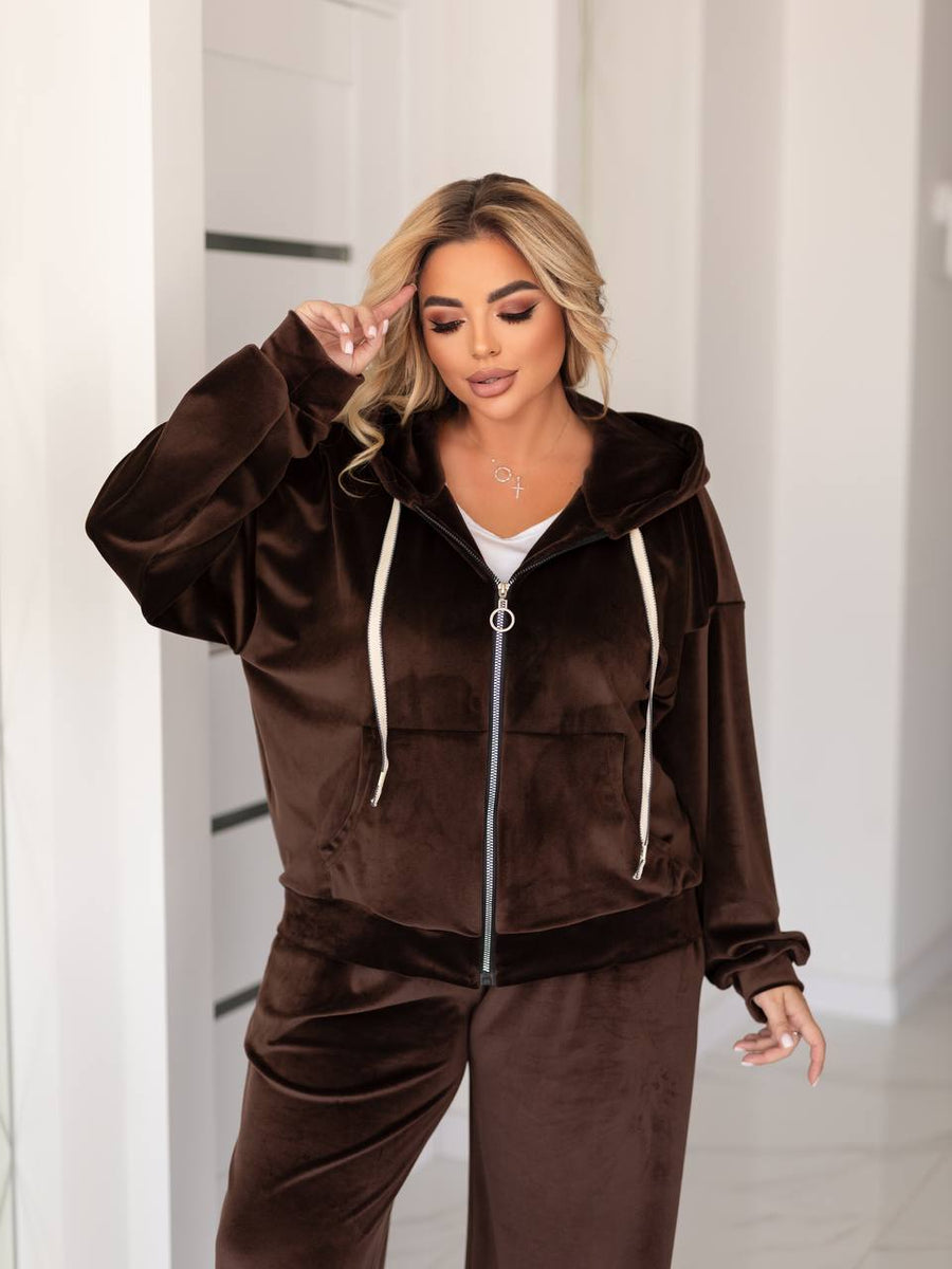 Кадифен комплект с качулка - Twiggy Shop