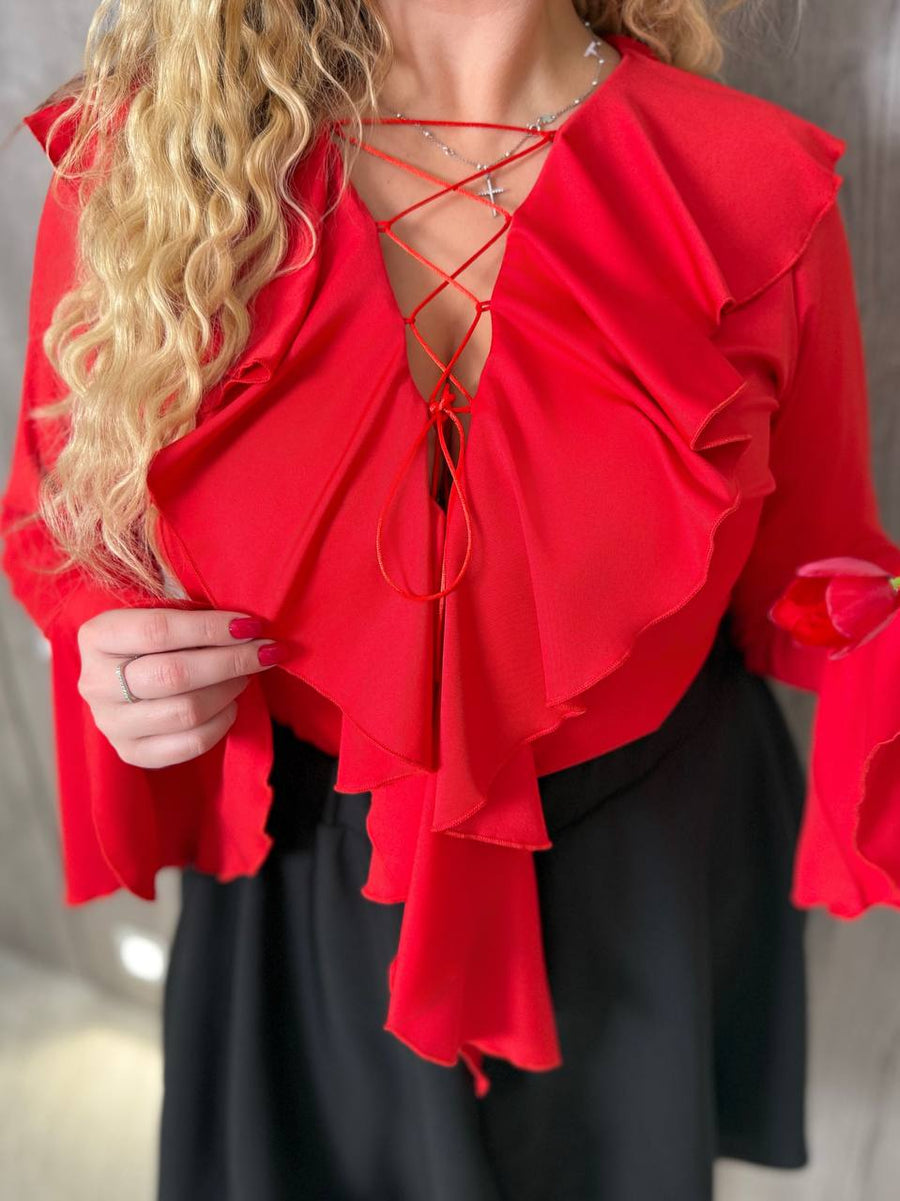 Блуза с тънки връзки и волани - Twiggy Shop