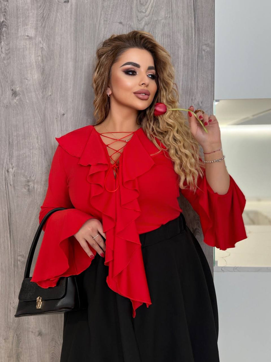 Блуза с тънки връзки и волани - Twiggy Shop