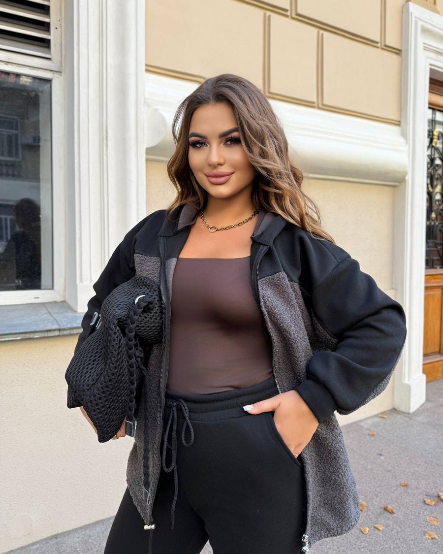 Ватиран комплект от трикотаж с каракул - Twiggy Shop