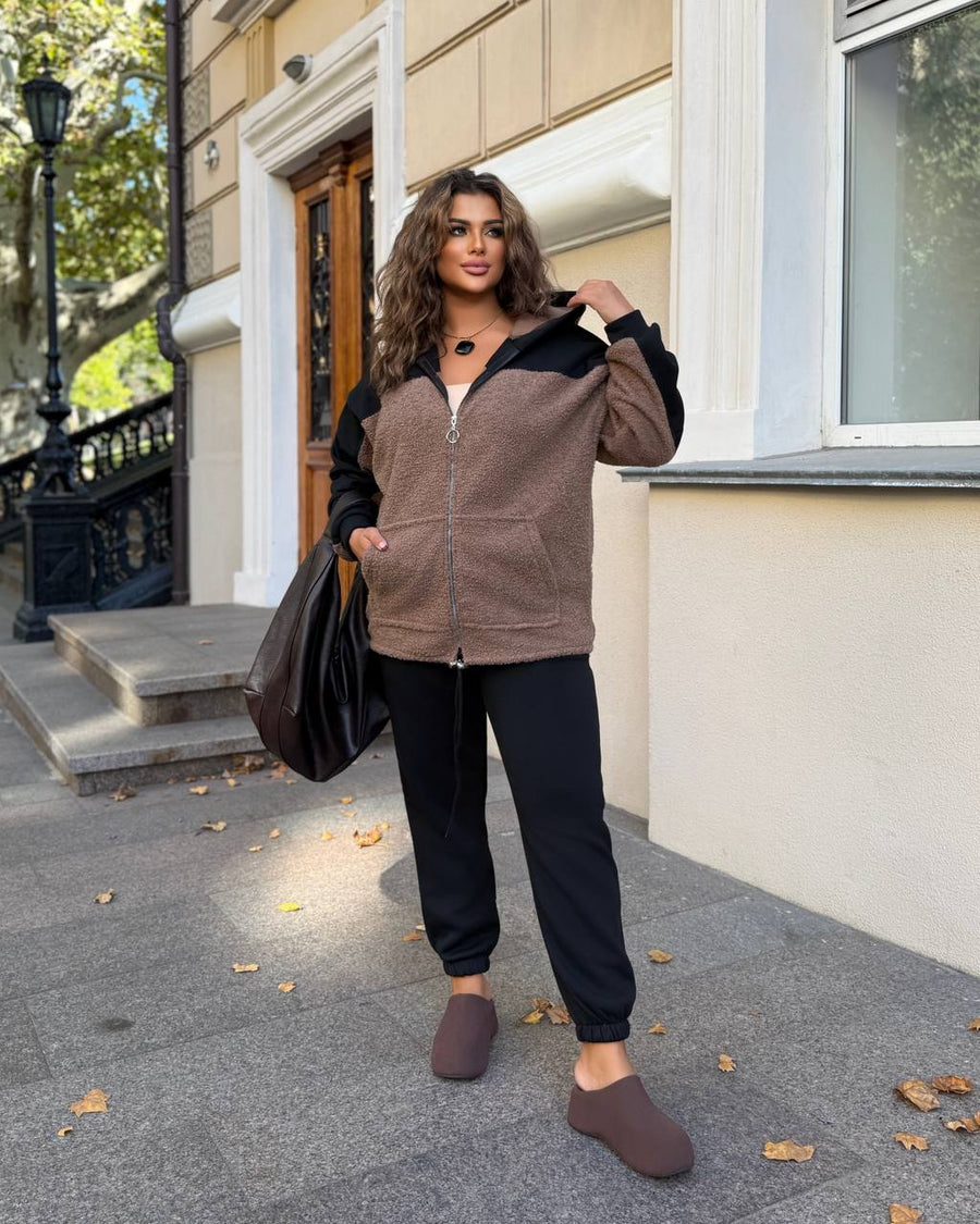 Ватиран комплект от трикотаж с каракул - Twiggy Shop