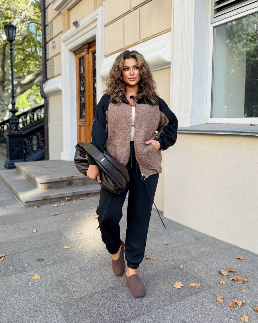 Ватиран комплект от трикотаж с каракул - Twiggy Shop