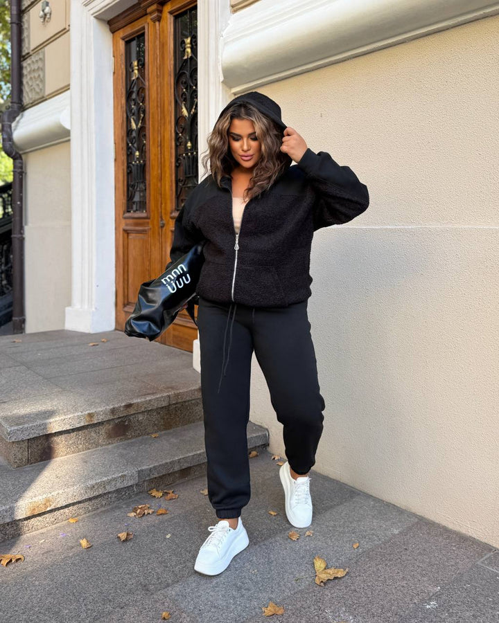 Ватиран комплект от трикотаж с каракул - Twiggy Shop