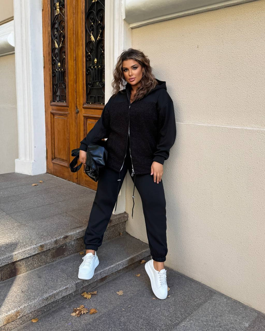 Ватиран комплект от трикотаж с каракул - Twiggy Shop