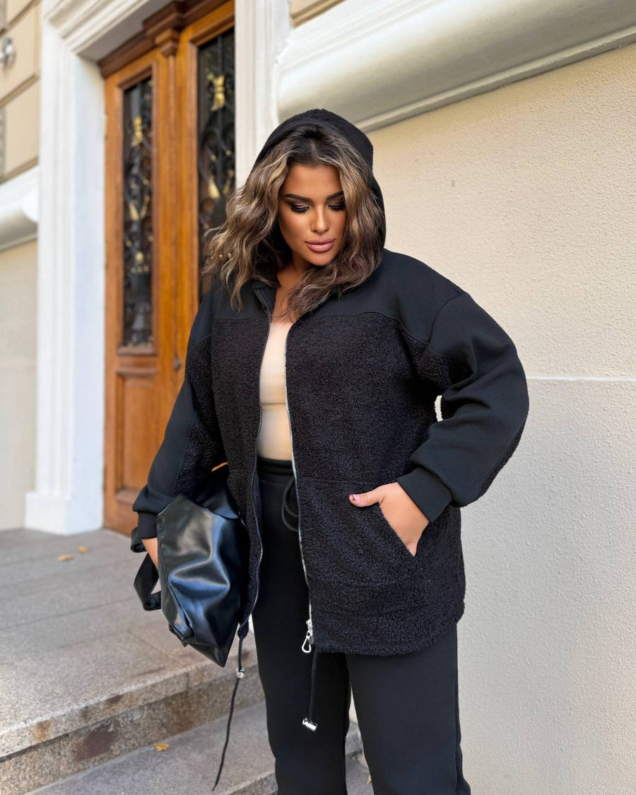 Ватиран комплект от трикотаж с каракул - Twiggy Shop