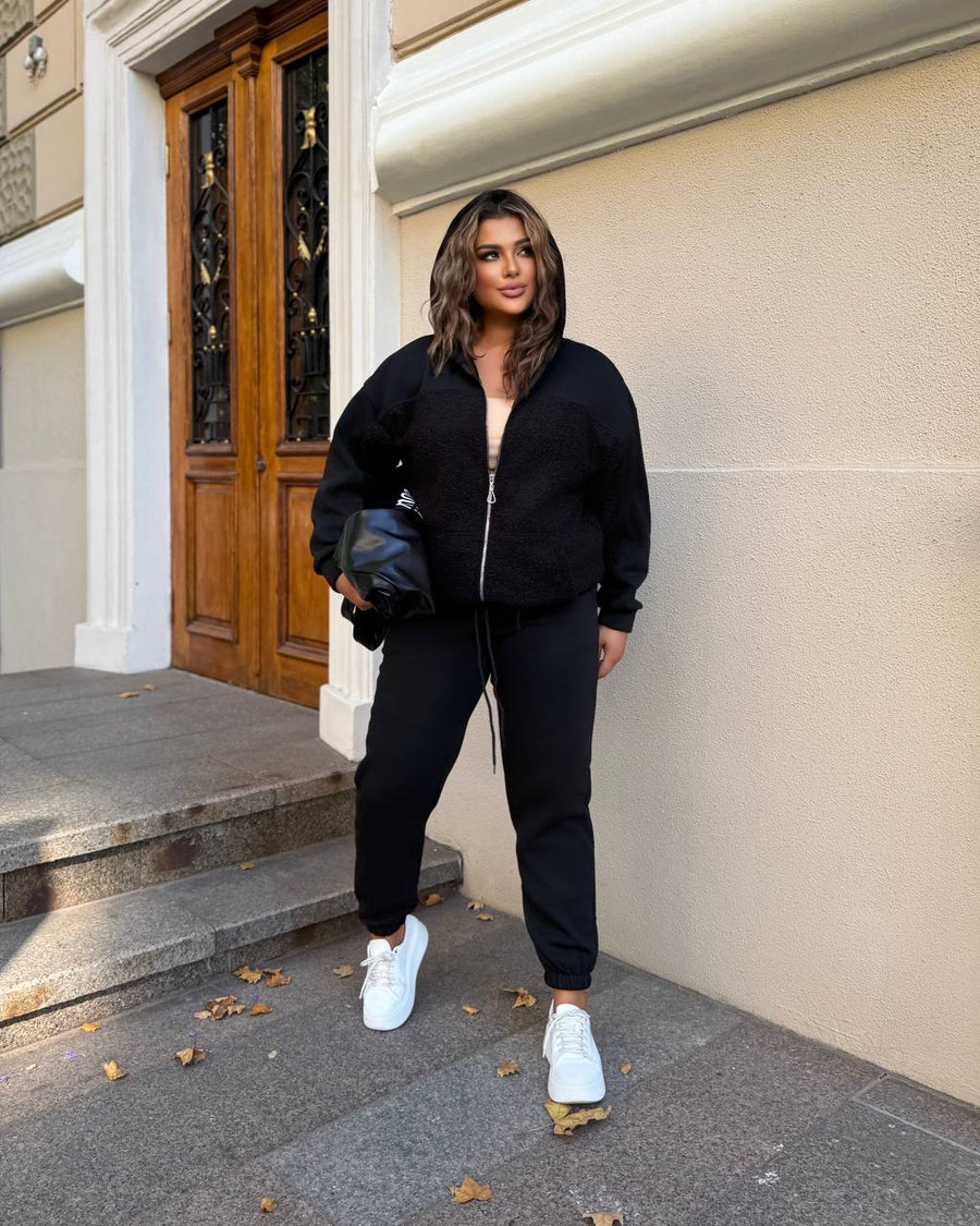 Ватиран комплект от трикотаж с каракул - Twiggy Shop