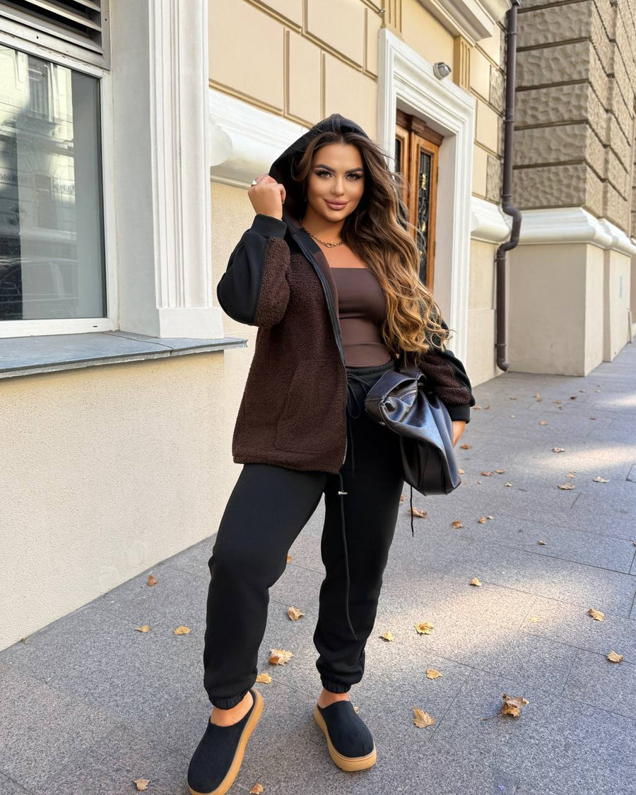 Ватиран комплект от трикотаж с каракул - Twiggy Shop