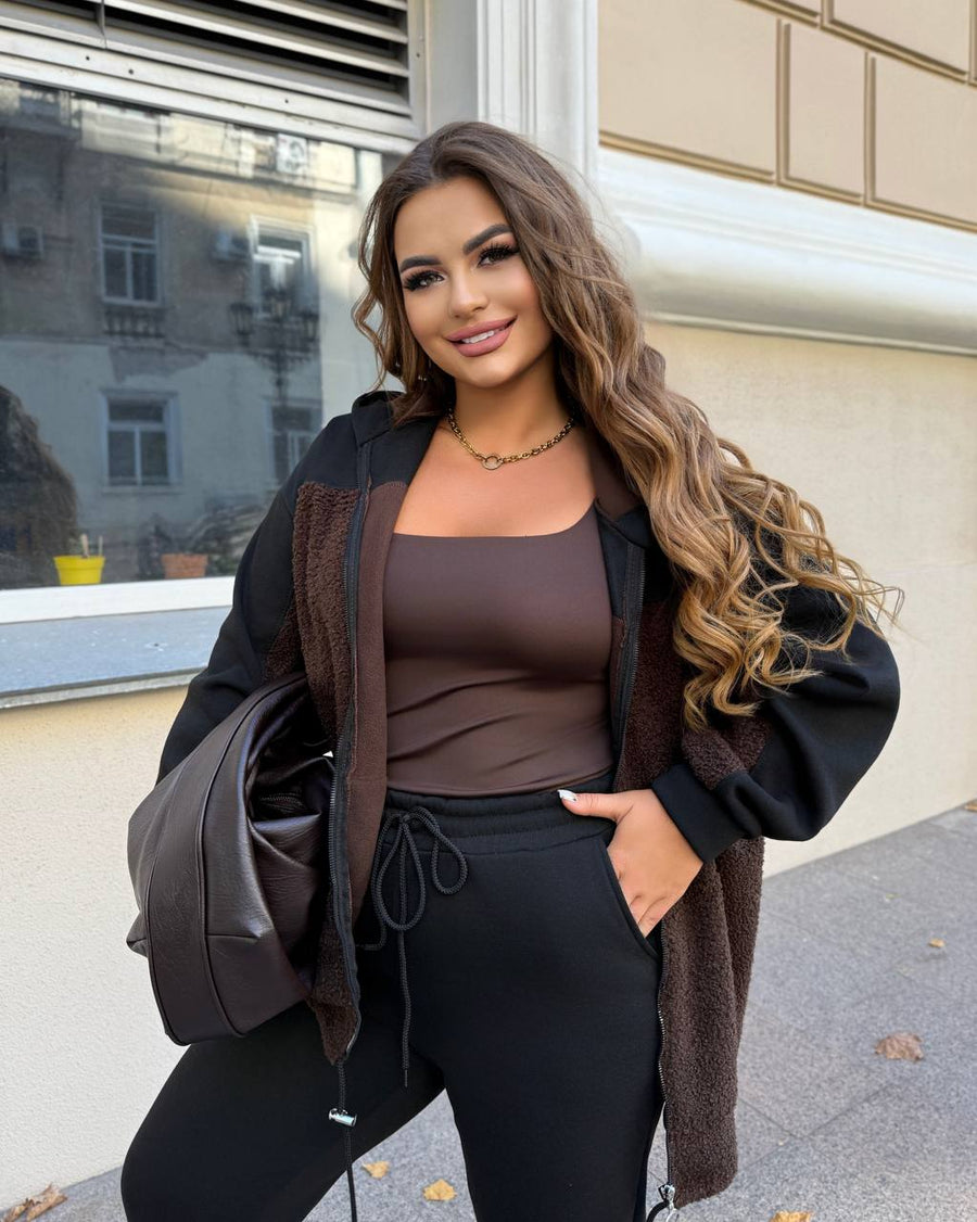 Ватиран комплект от трикотаж с каракул - Twiggy Shop