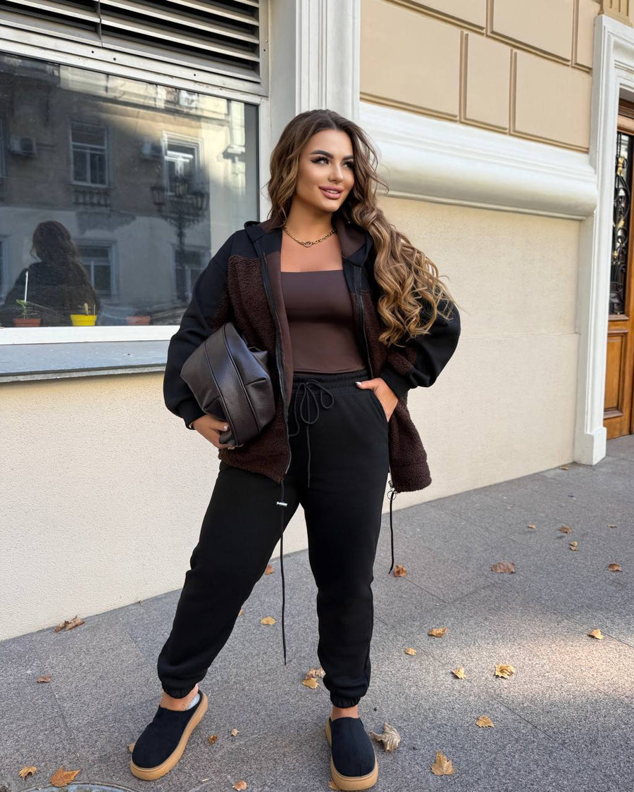 Ватиран комплект от трикотаж с каракул - Twiggy Shop