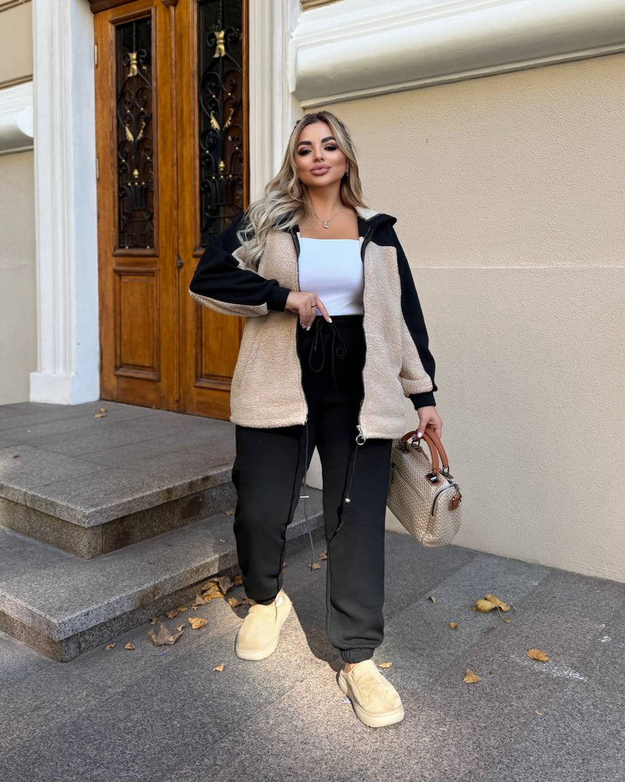 Ватиран комплект от трикотаж с каракул - Twiggy Shop