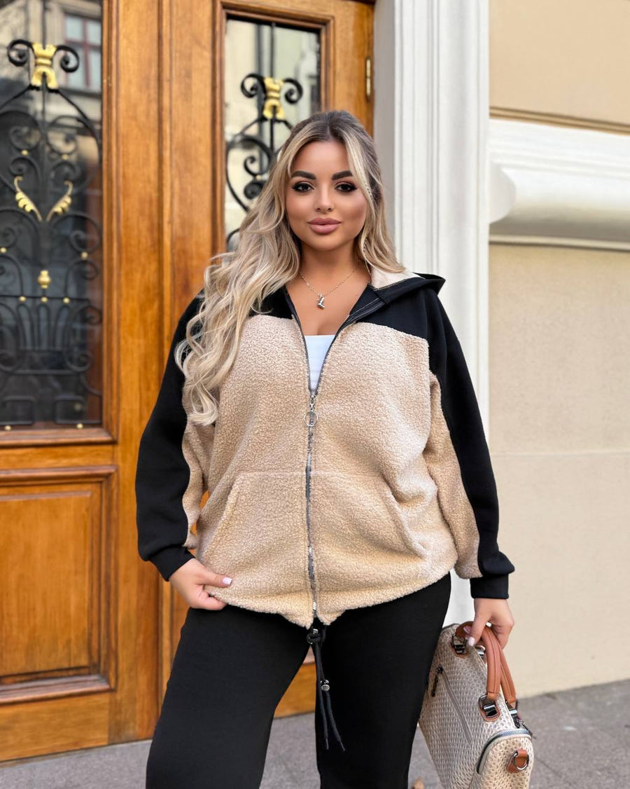 Ватиран комплект от трикотаж с каракул - Twiggy Shop