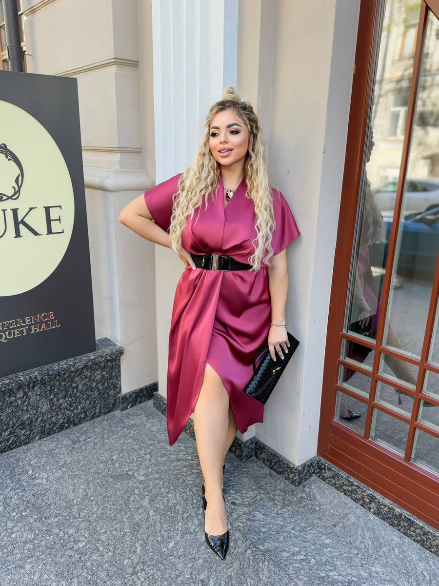 Вечерна рокля с прехлупване и колан - Twiggy Shop