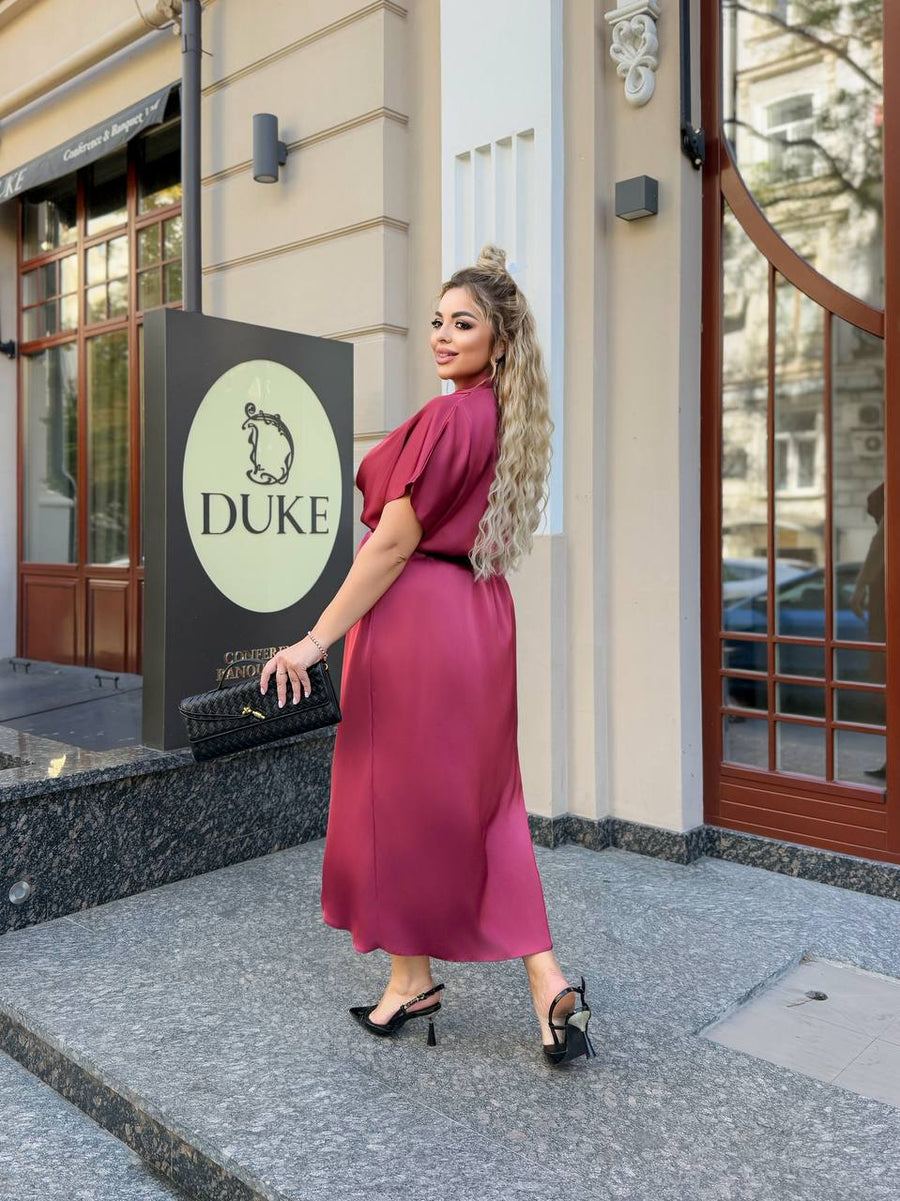 Вечерна рокля с прехлупване и колан - Twiggy Shop