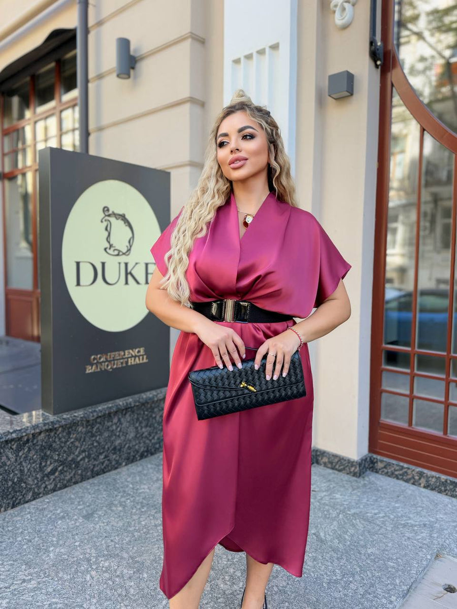 Вечерна рокля с прехлупване и колан - Twiggy Shop