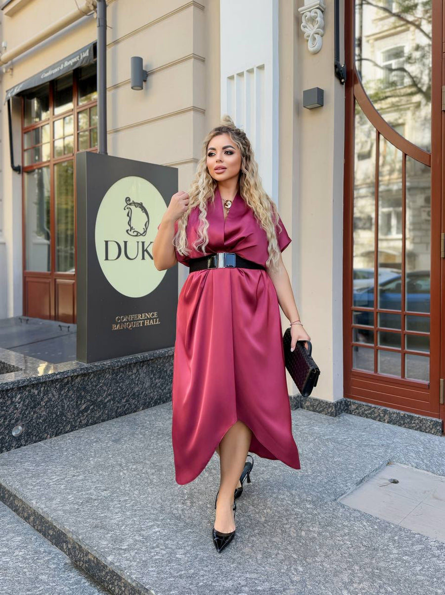 Вечерна рокля с прехлупване и колан - Twiggy Shop