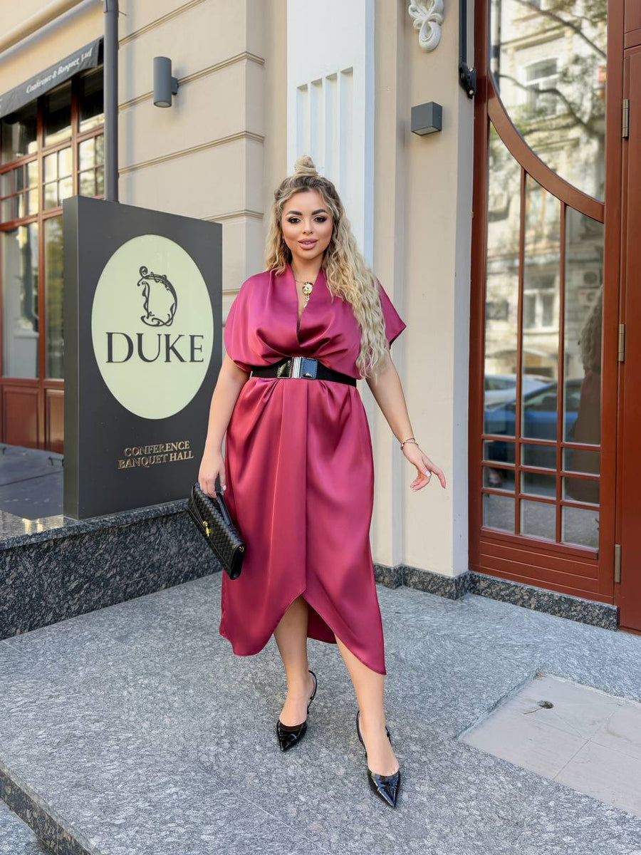 Вечерна рокля с прехлупване и колан - Twiggy Shop