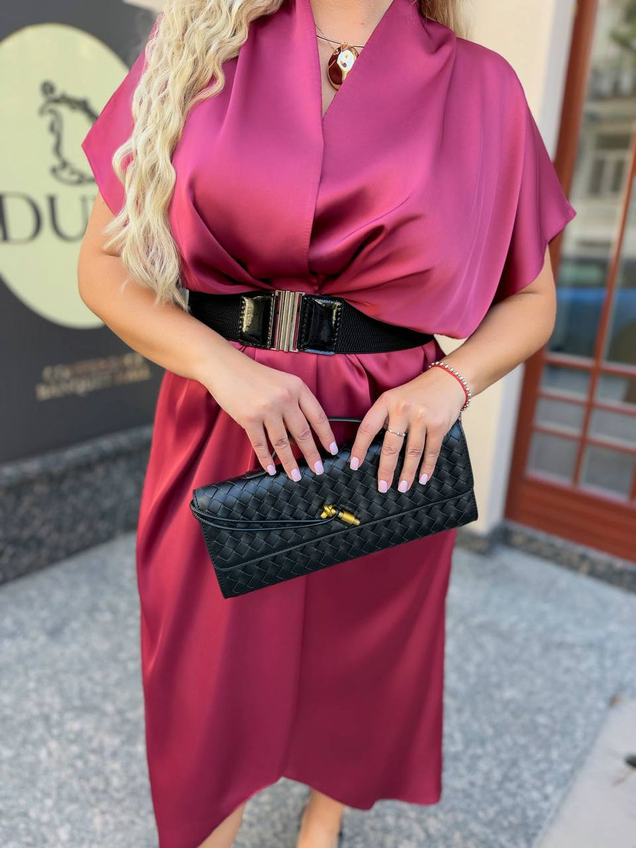 Вечерна рокля с прехлупване и колан - Twiggy Shop