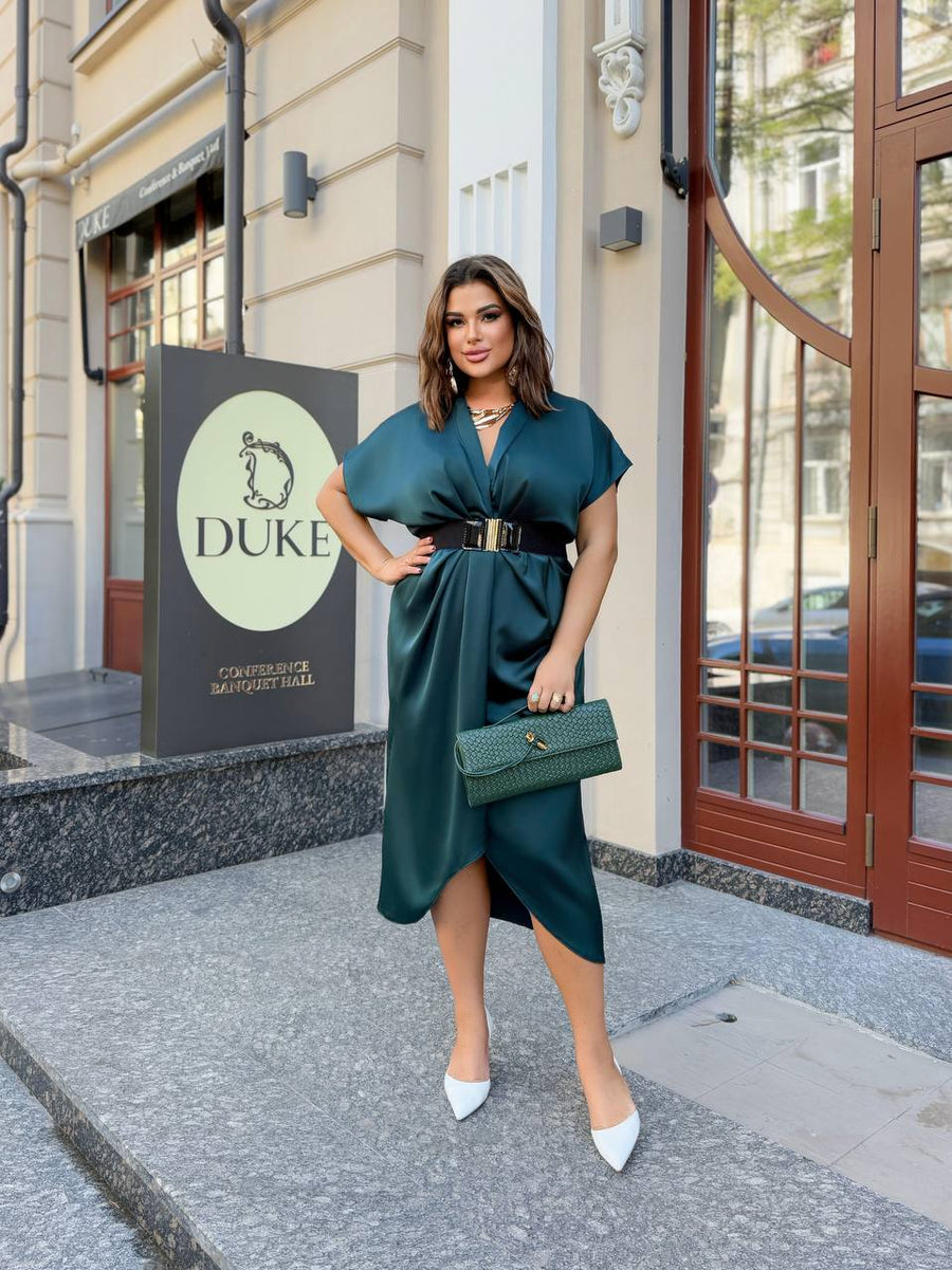 Вечерна рокля с прехлупване и колан - Twiggy Shop