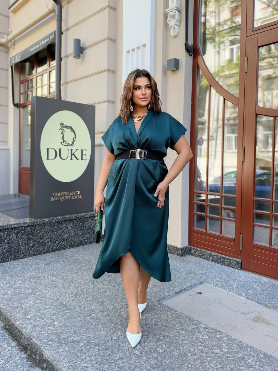 Вечерна рокля с прехлупване и колан - Twiggy Shop