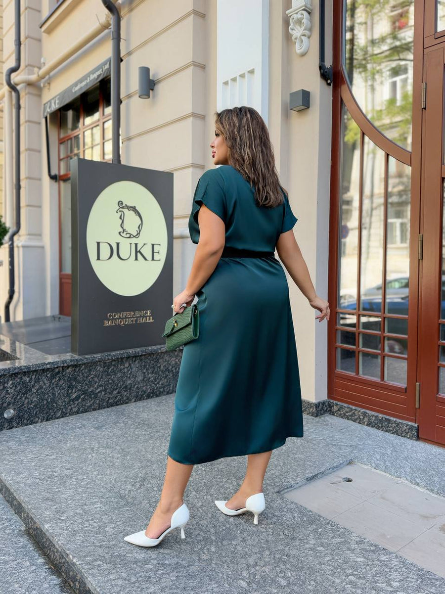 Вечерна рокля с прехлупване и колан - Twiggy Shop