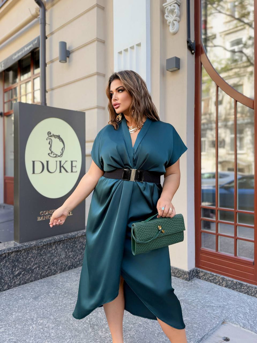 Вечерна рокля с прехлупване и колан - Twiggy Shop