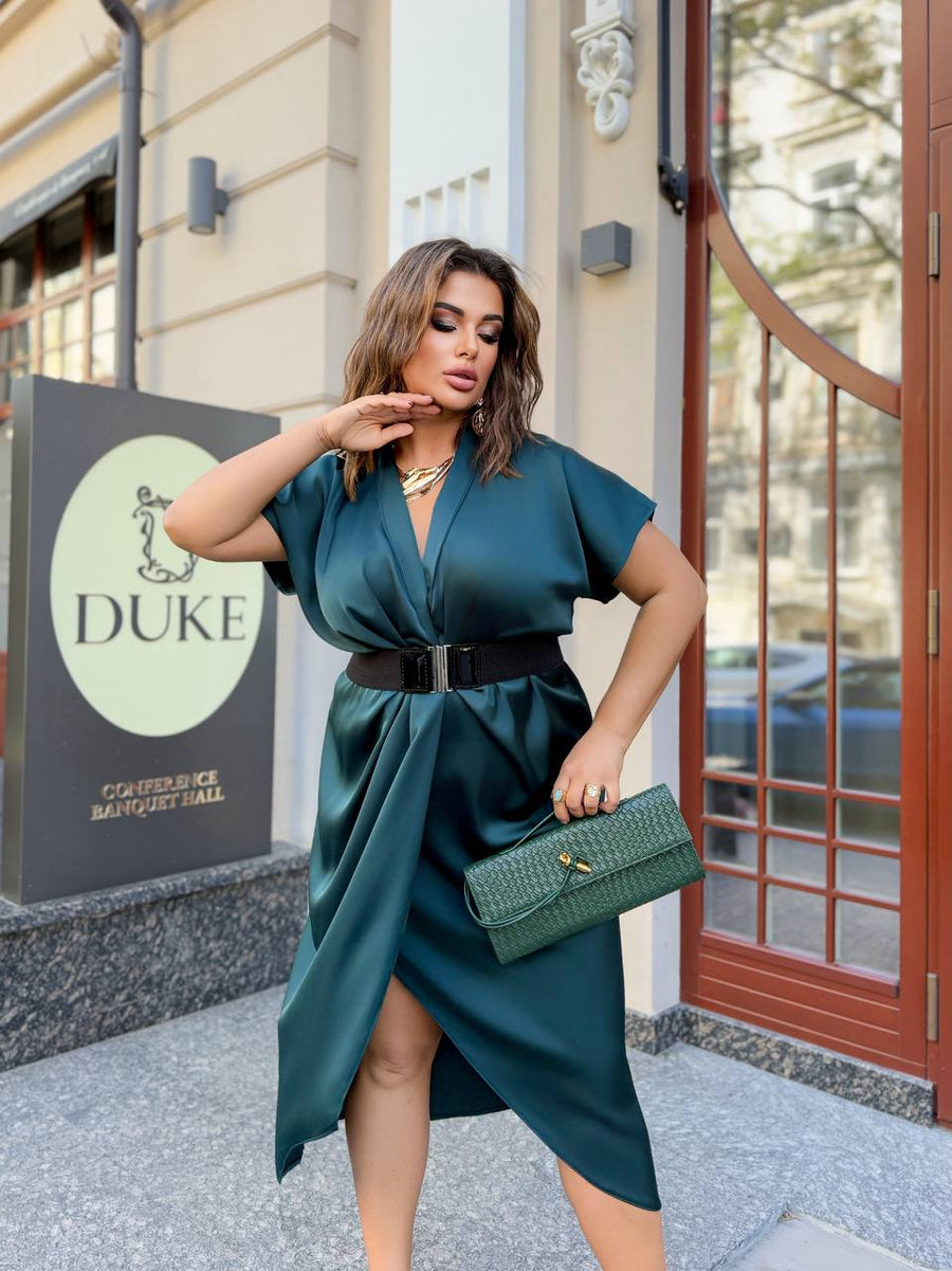 Вечерна рокля с прехлупване и колан - Twiggy Shop