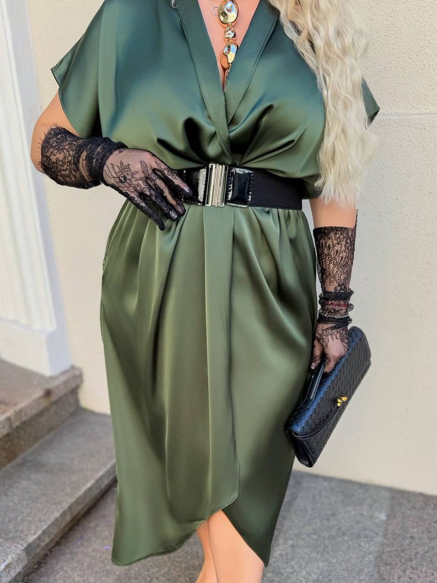 Вечерна рокля с прехлупване и колан - Twiggy Shop