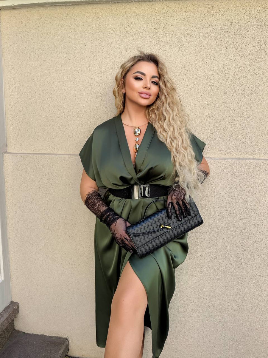 Вечерна рокля с прехлупване и колан - Twiggy Shop