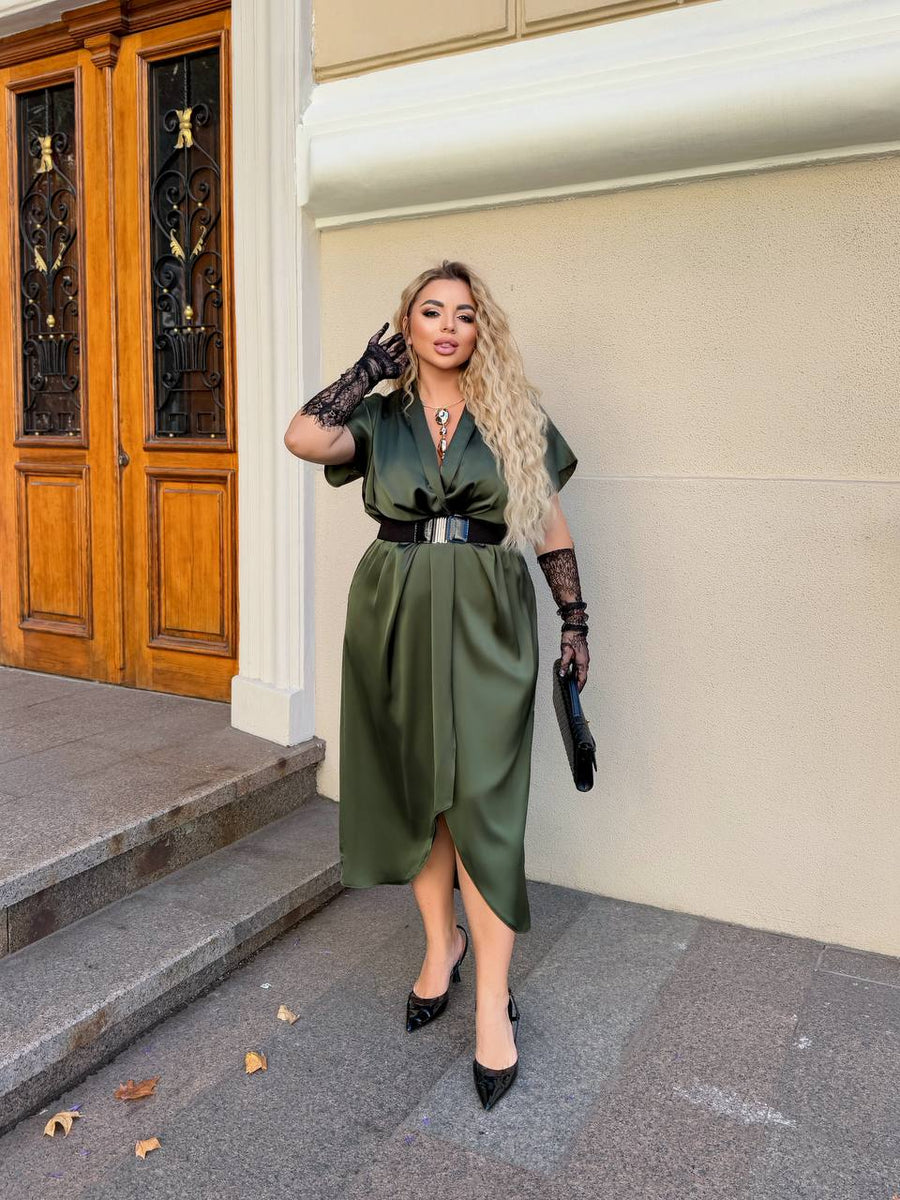 Вечерна рокля с прехлупване и колан - Twiggy Shop