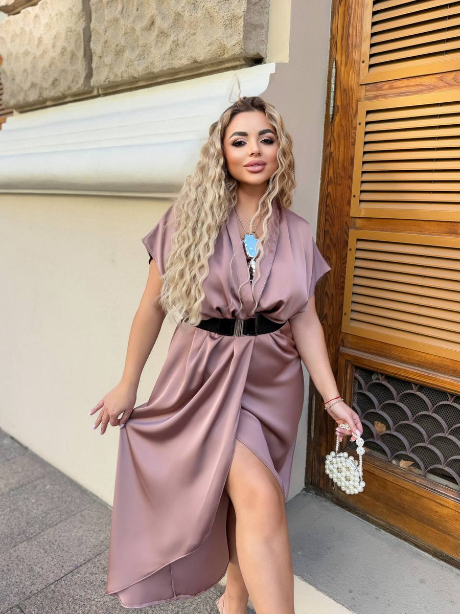 Вечерна рокля с прехлупване и колан - Twiggy Shop