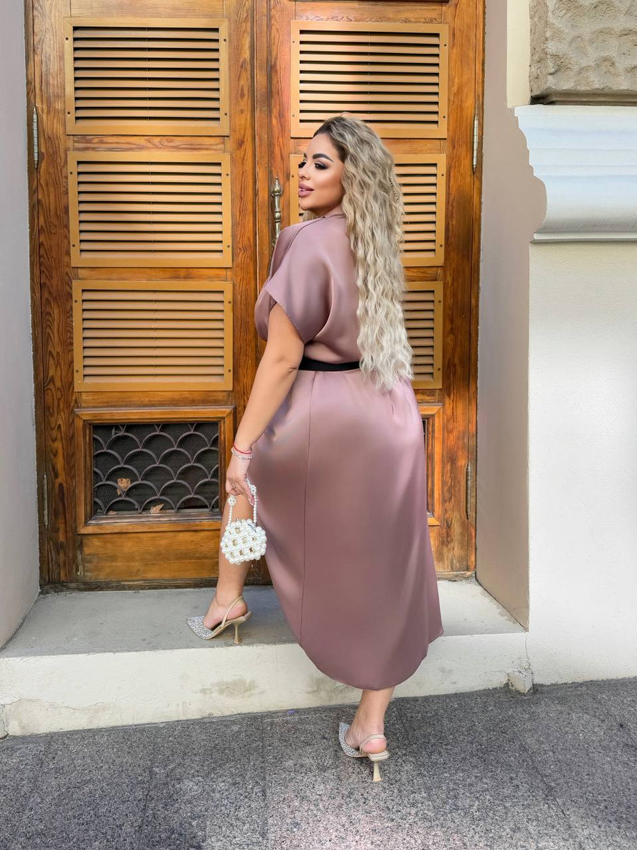 Вечерна рокля с прехлупване и колан - Twiggy Shop