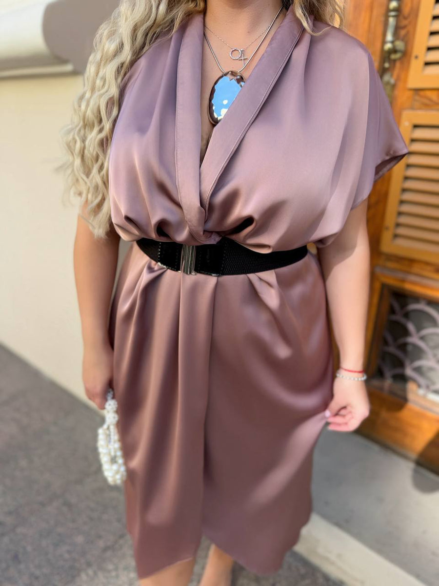 Вечерна рокля с прехлупване и колан - Twiggy Shop