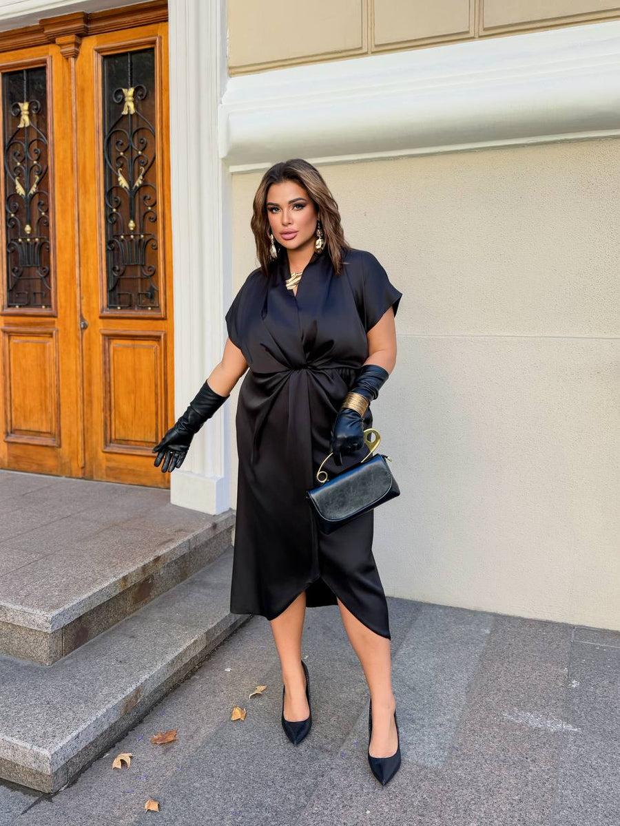 Вечерна рокля с прехлупване и колан - Twiggy Shop