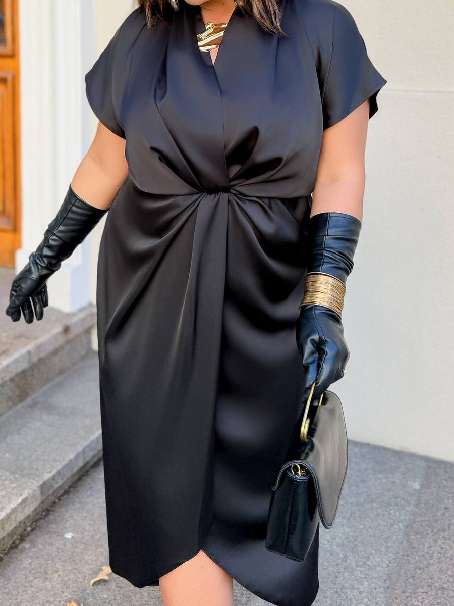 Вечерна рокля с прехлупване и колан - Twiggy Shop