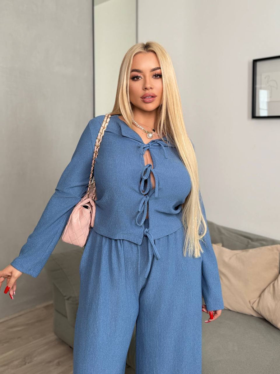 Комплект от блуза и широк панталон - Twiggy Shop