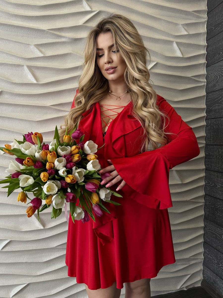 Рокля с тънки връзки и волани - Twiggy Shop