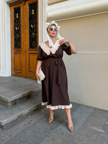 Рокля под коляното с яка - Twiggy Shop
