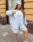 Комплект от раирана ленена материя