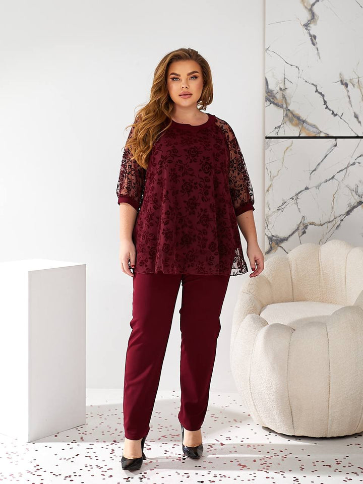 Комплект с блуза от флок материя - Twiggy Shop