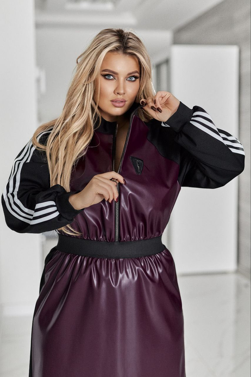 Рокля с кожени части