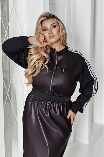 Рокля с кожени части