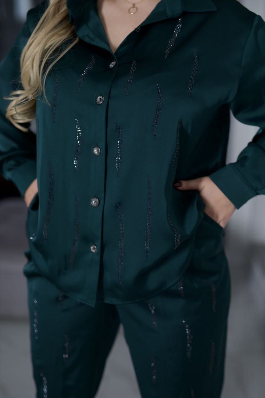 Сатениран комплект с камъни - Twiggy Shop