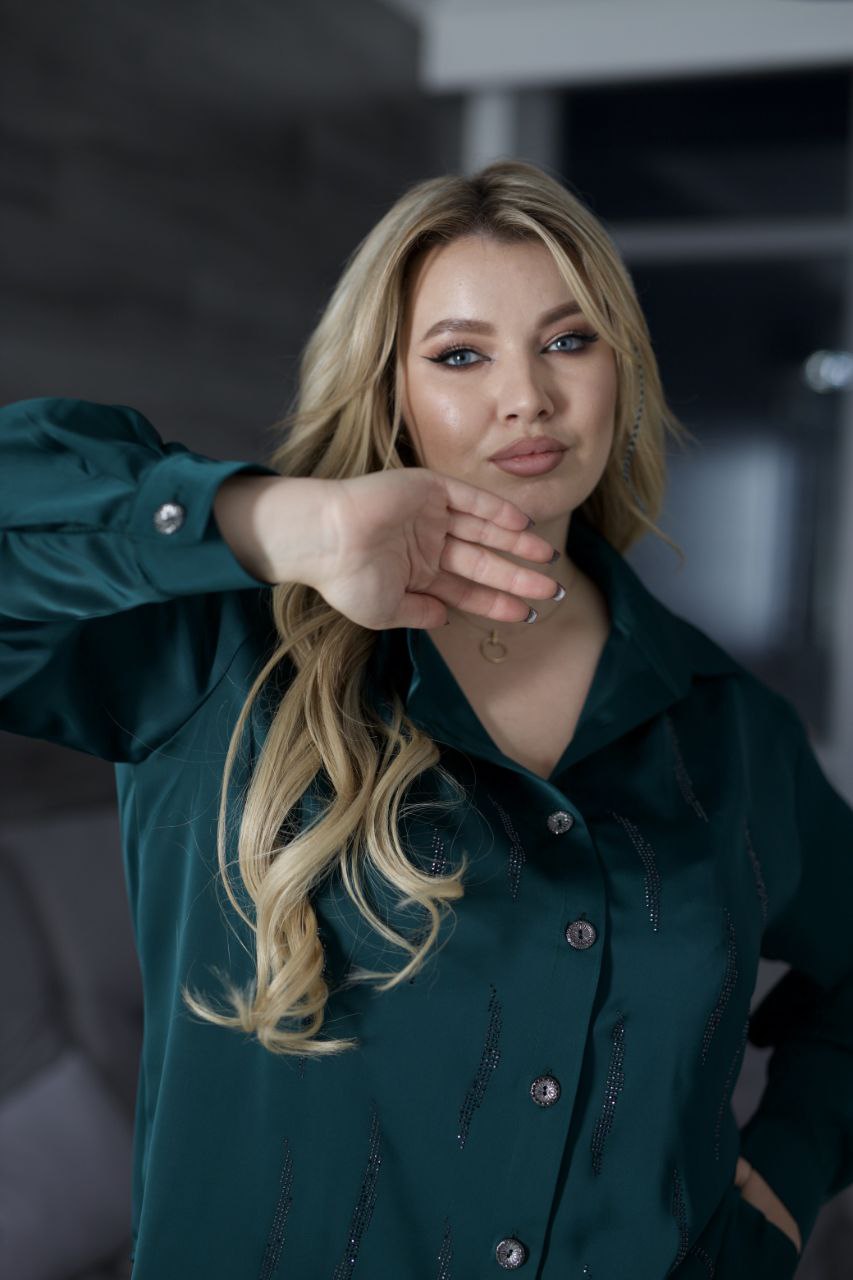 Сатениран комплект с камъни - Twiggy Shop