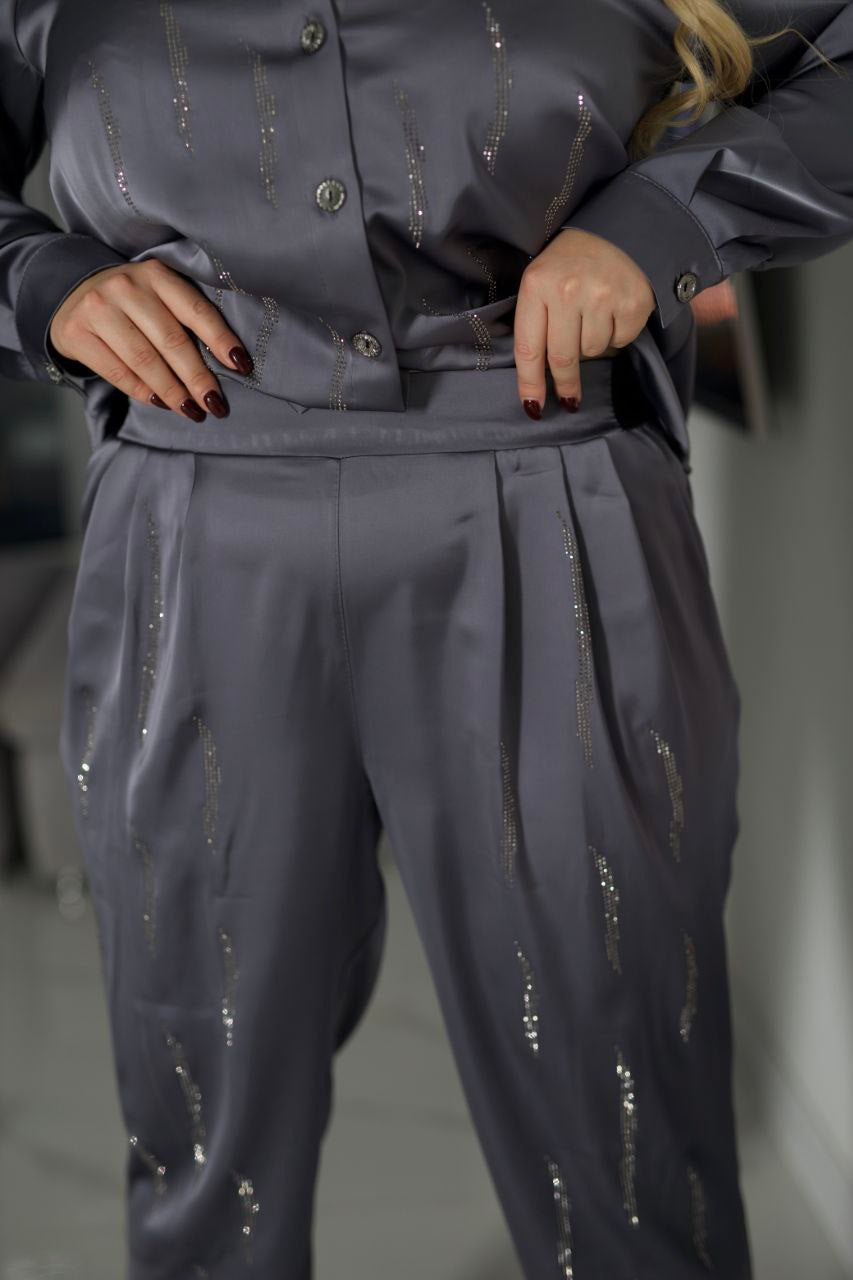 Сатениран комплект с камъни - Twiggy Shop