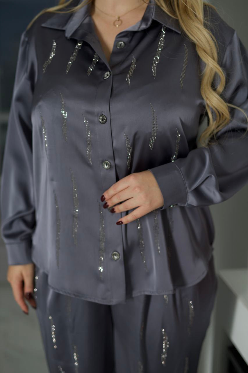 Сатениран комплект с камъни - Twiggy Shop