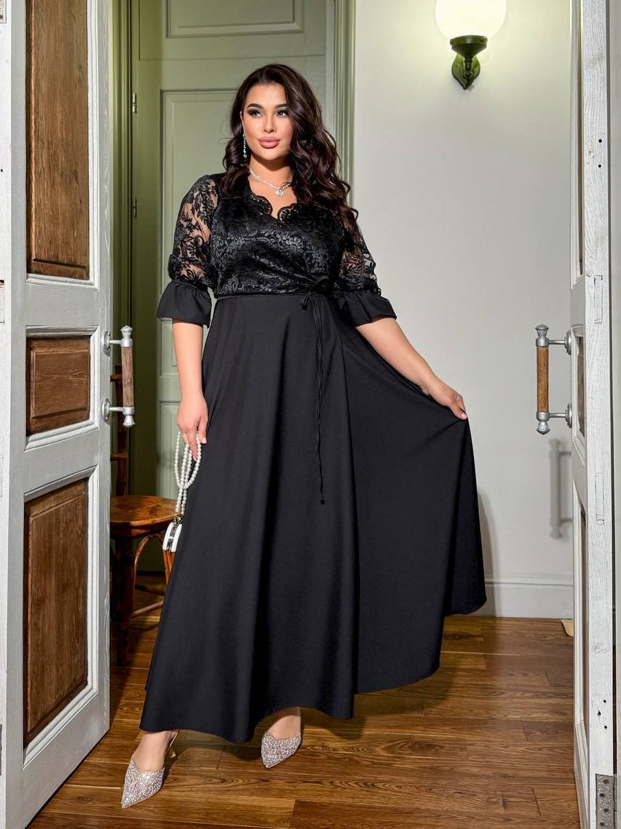 Дълга рокля с бродирана мрежа - Twiggy Shop